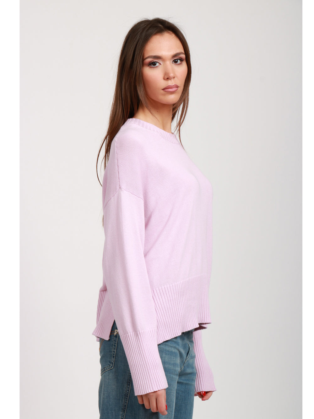 GRIFONI MAGLIA IN COTONE CON SPACCHETTI ROSA Rosa