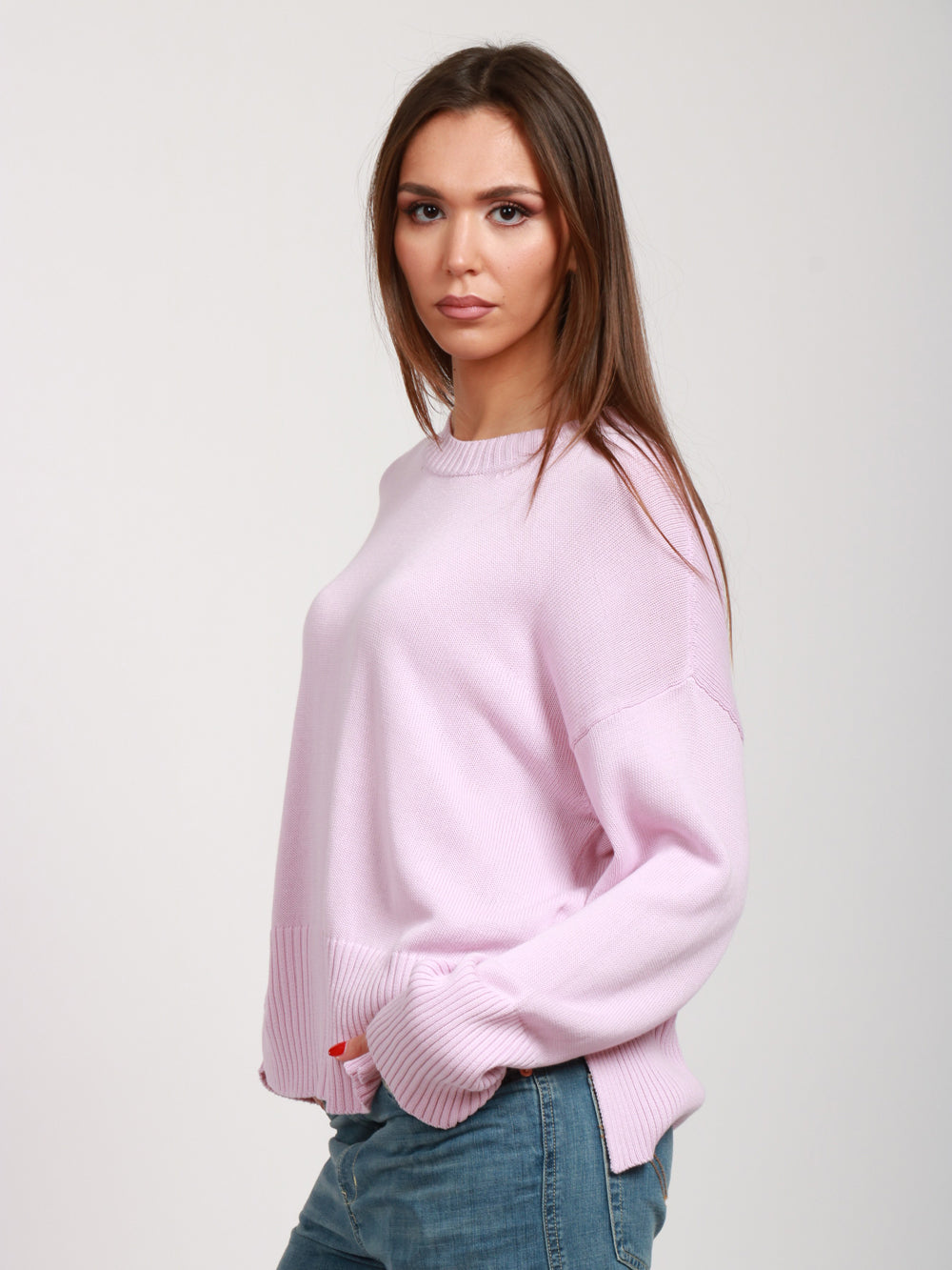 GRIFONI MAGLIA IN COTONE CON SPACCHETTI ROSA Rosa
