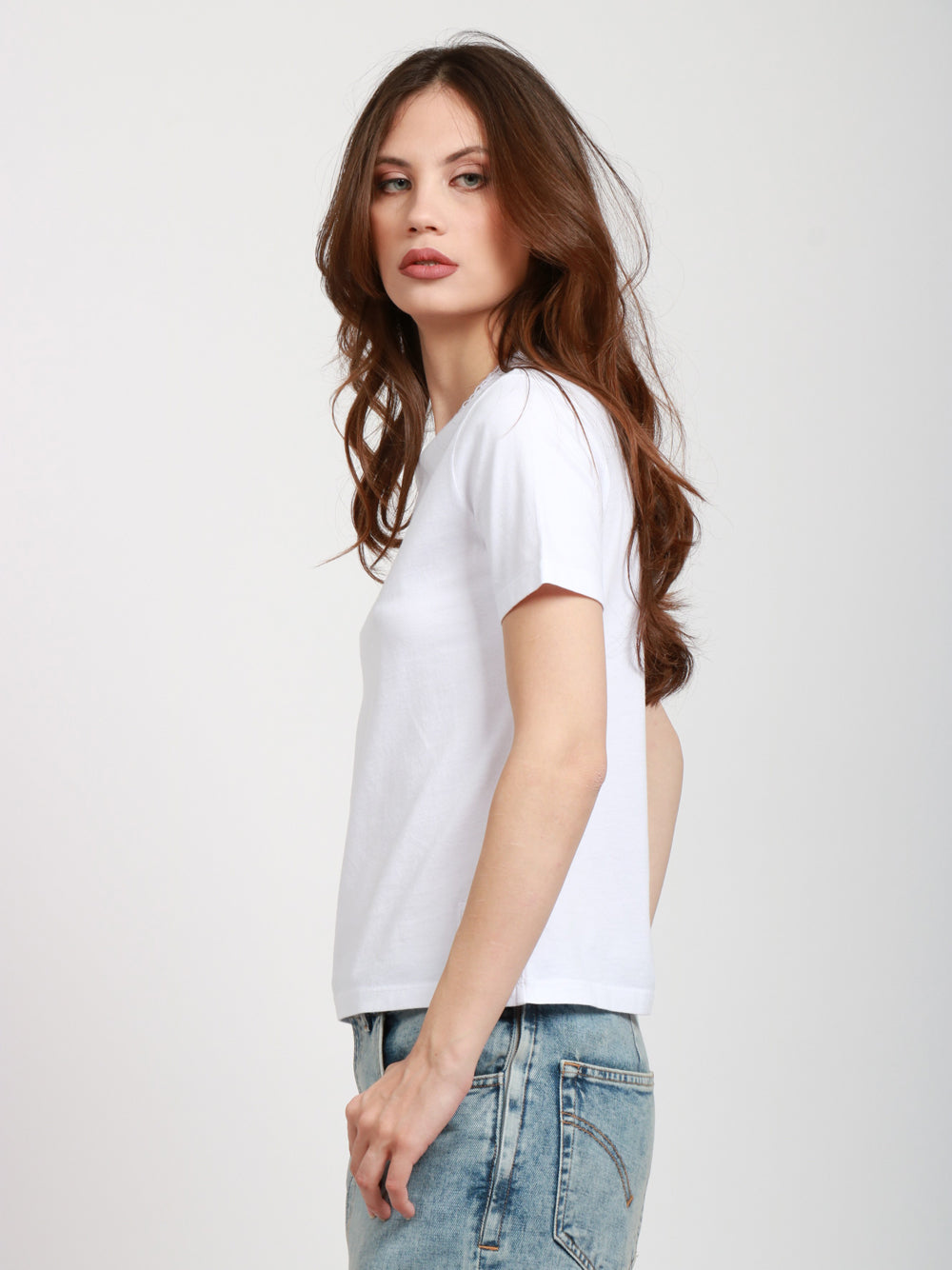 GRIFONI T-shirt in Cotone Bianca con Ricamo su Scollo Bianco