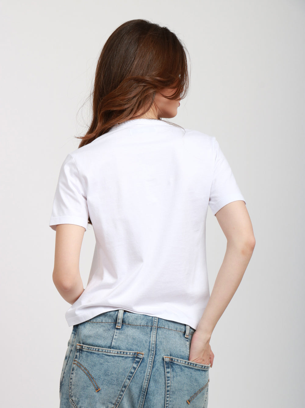 GRIFONI T-shirt in Cotone Bianca con Ricamo su Scollo Bianco