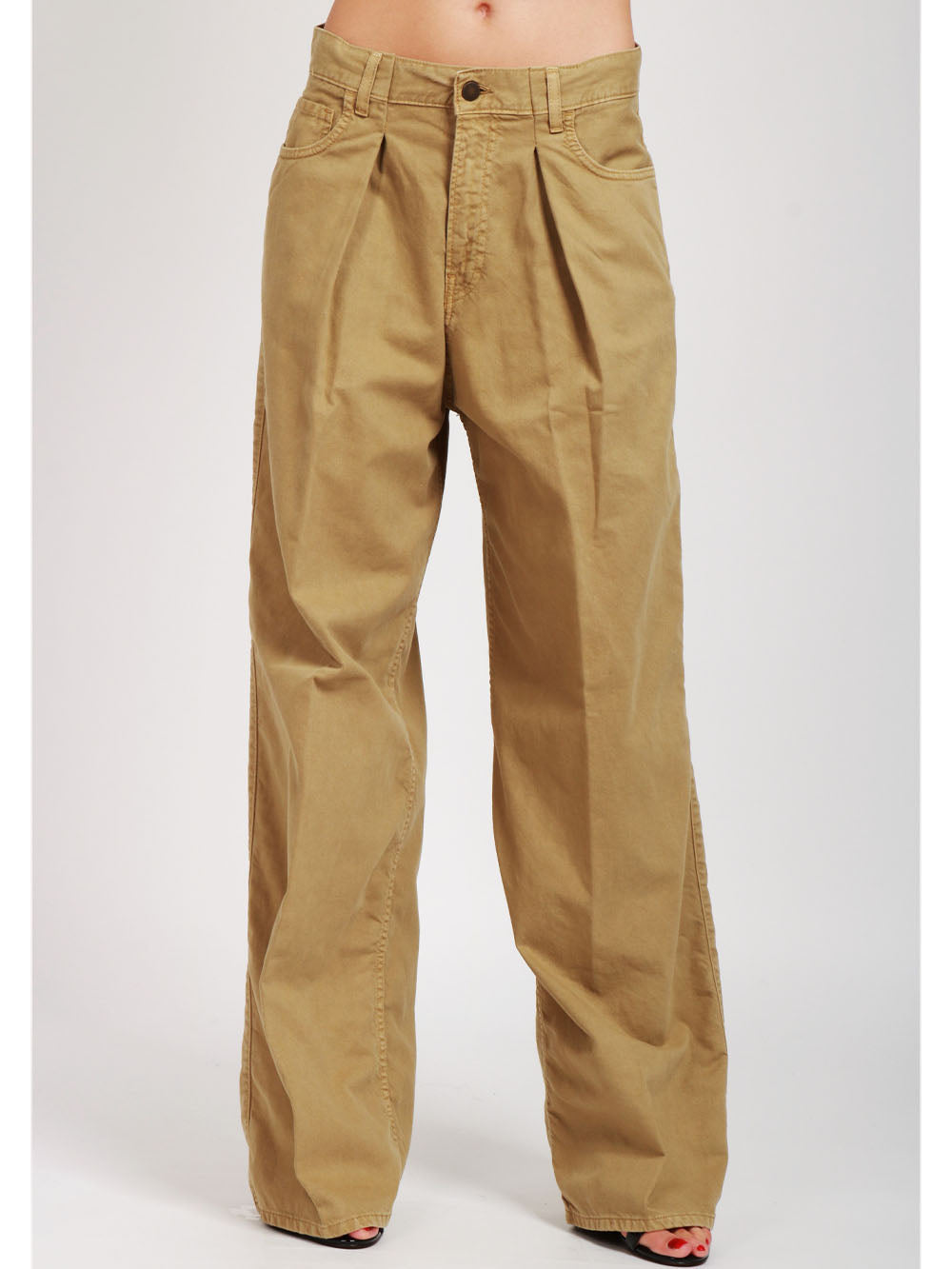 HAIKURE Pantaloni Candy in Misto Lino Kaki con Pinces Taupe