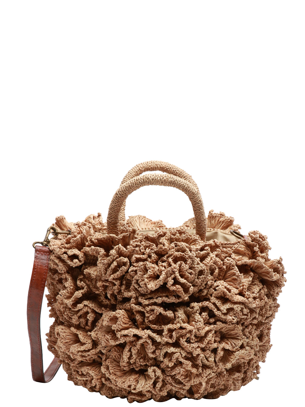 IBELIV Borsa a Mano Coral in Paglia con Rouches Beige