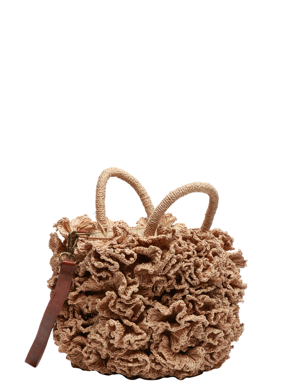 IBELIV Borsa a Mano Coral in Paglia con Rouches Beige