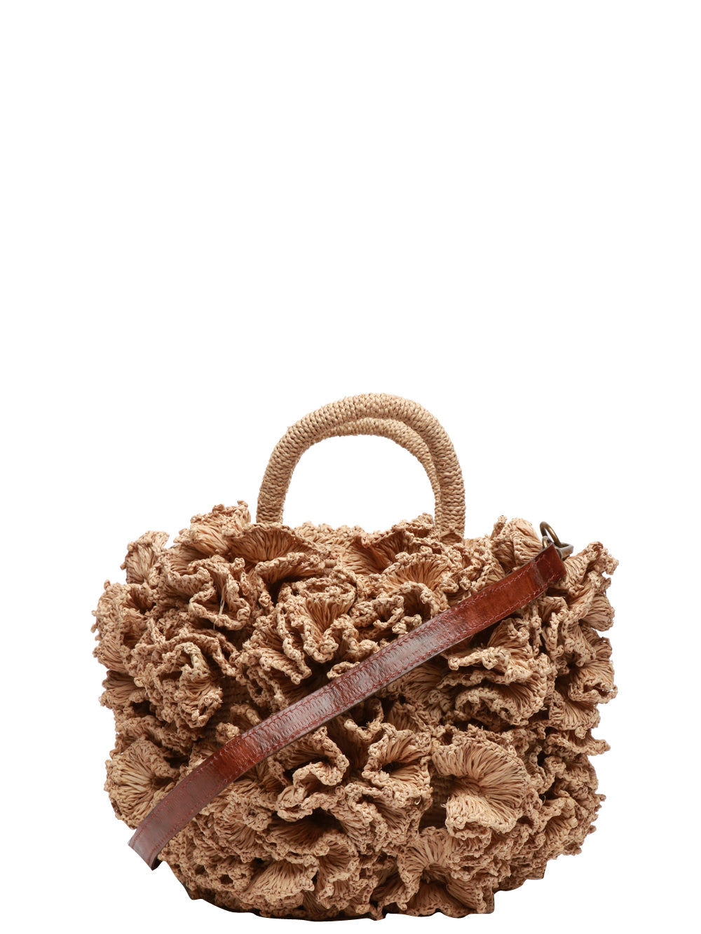 IBELIV Borsa a Mano Coral in Paglia con Rouches Beige