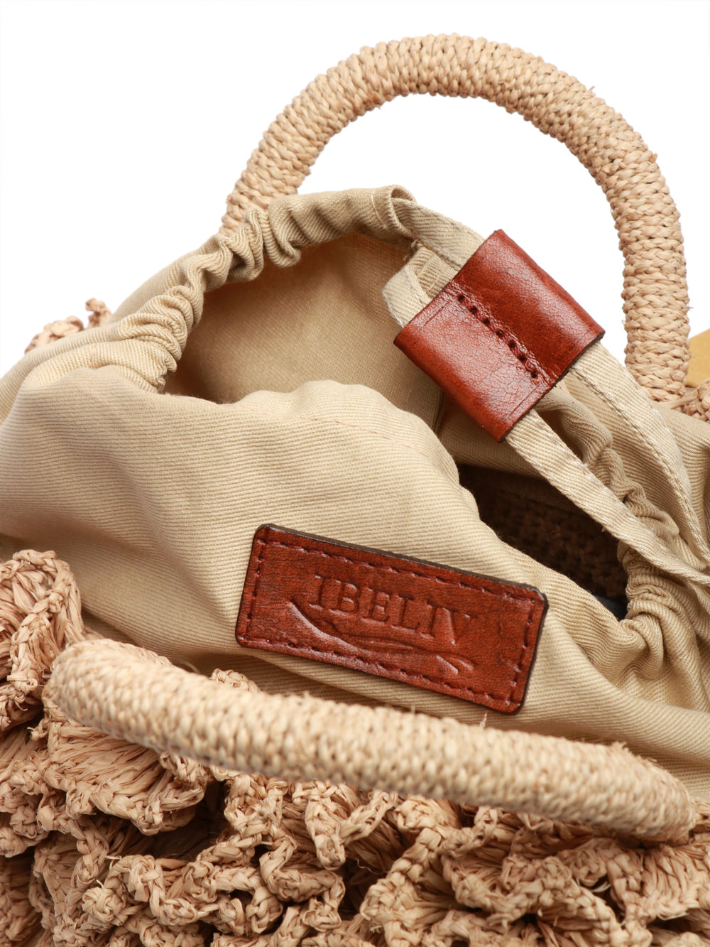 IBELIV Borsa a Mano Coral in Paglia con Rouches Beige