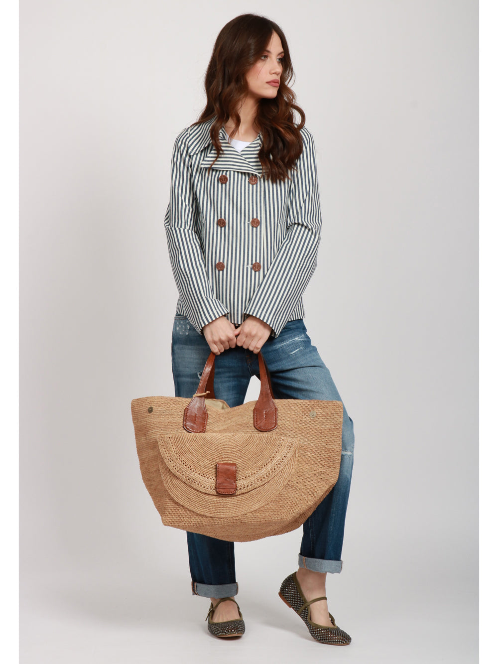 IBELIV Borsa a Spalla Laza in Rafia Beige con Tascone Beige