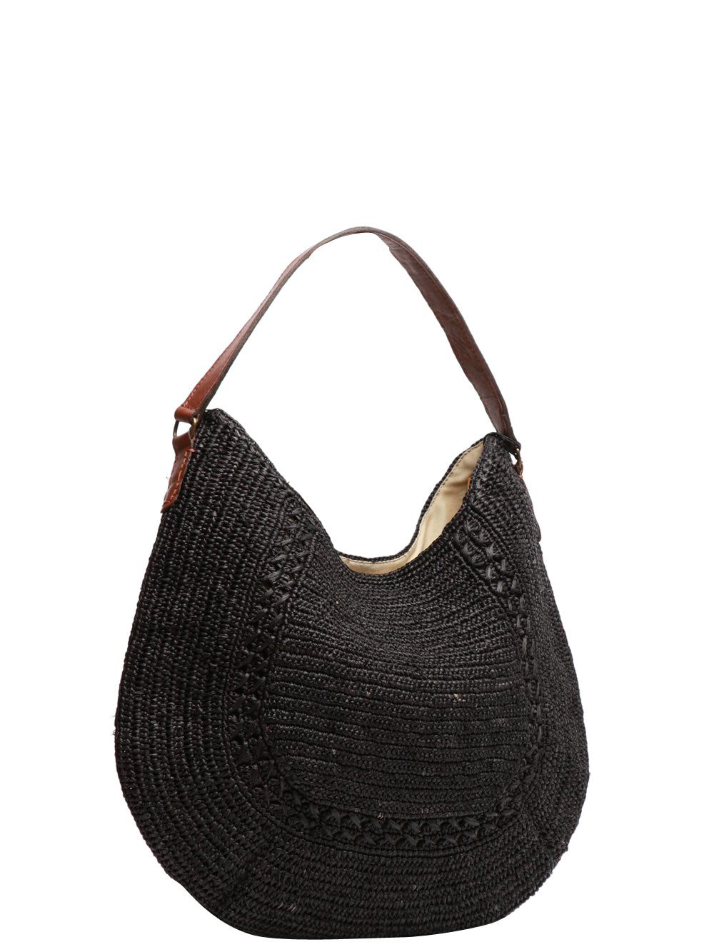 IBELIV Borsa a Spalla Meva Hobo Media in Rafia Nera Nero