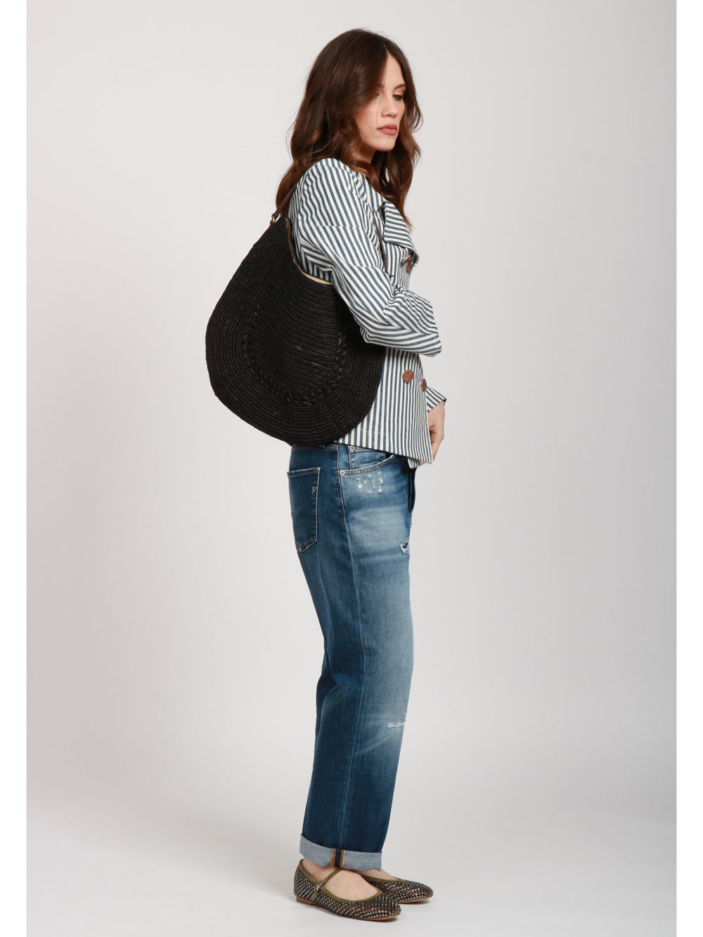 IBELIV Borsa a Spalla Meva Hobo Media in Rafia Nera Nero