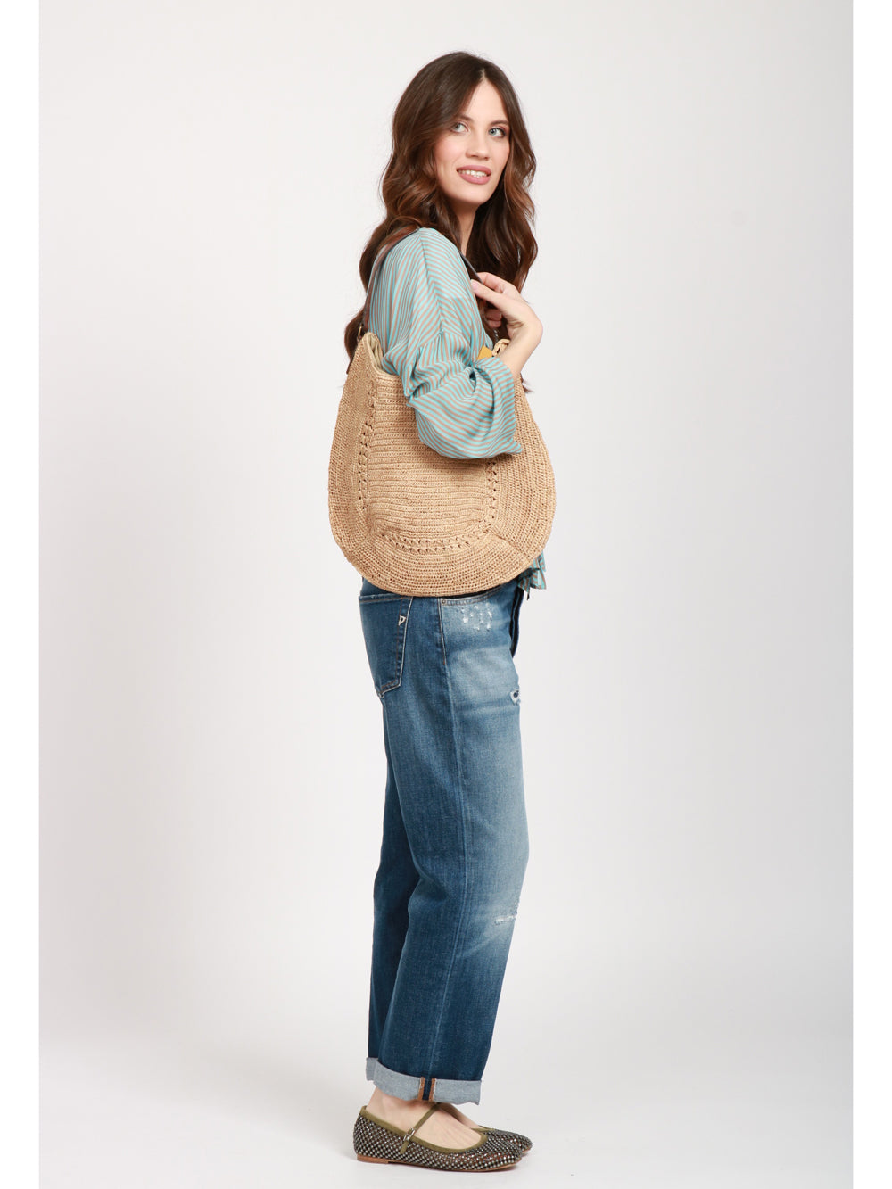 IBELIV Borsa a Spalla Meva Hobo Media in Rafia Beige Beige