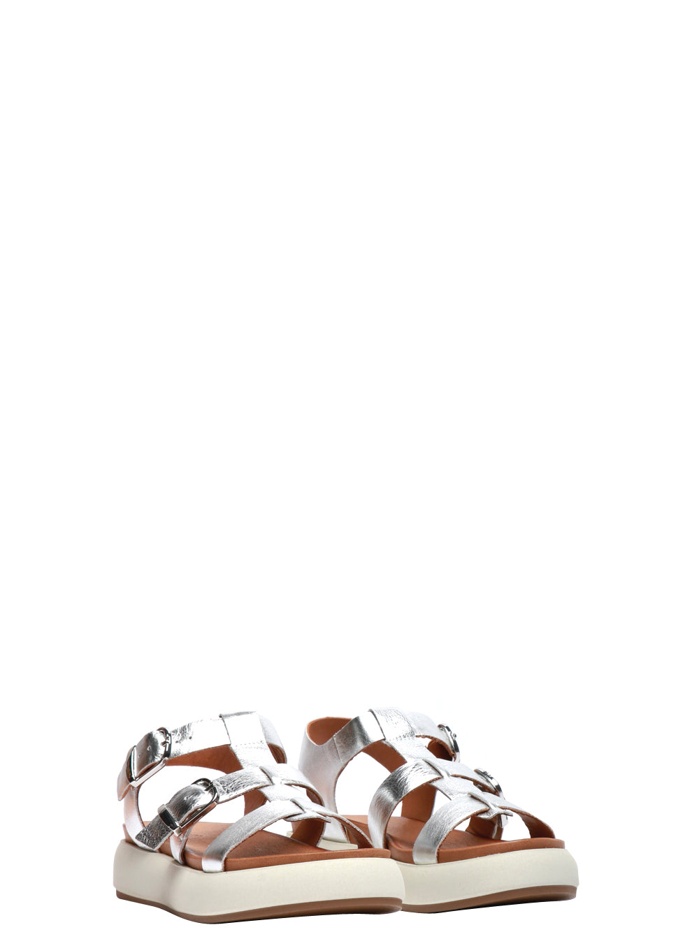 INUOVO Sandali Argento in Pelle con Tre Fasce Argento/bianco