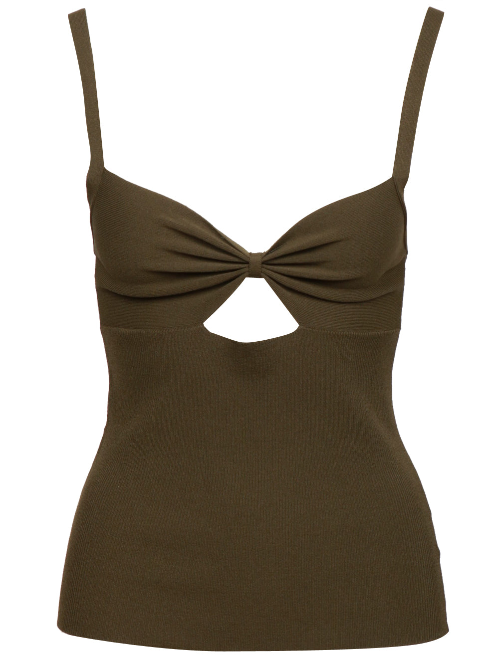 JUCCA TOP CANOTTA A COSTINE VERDE MILITARE CON ARRICCIATURA Verde militare