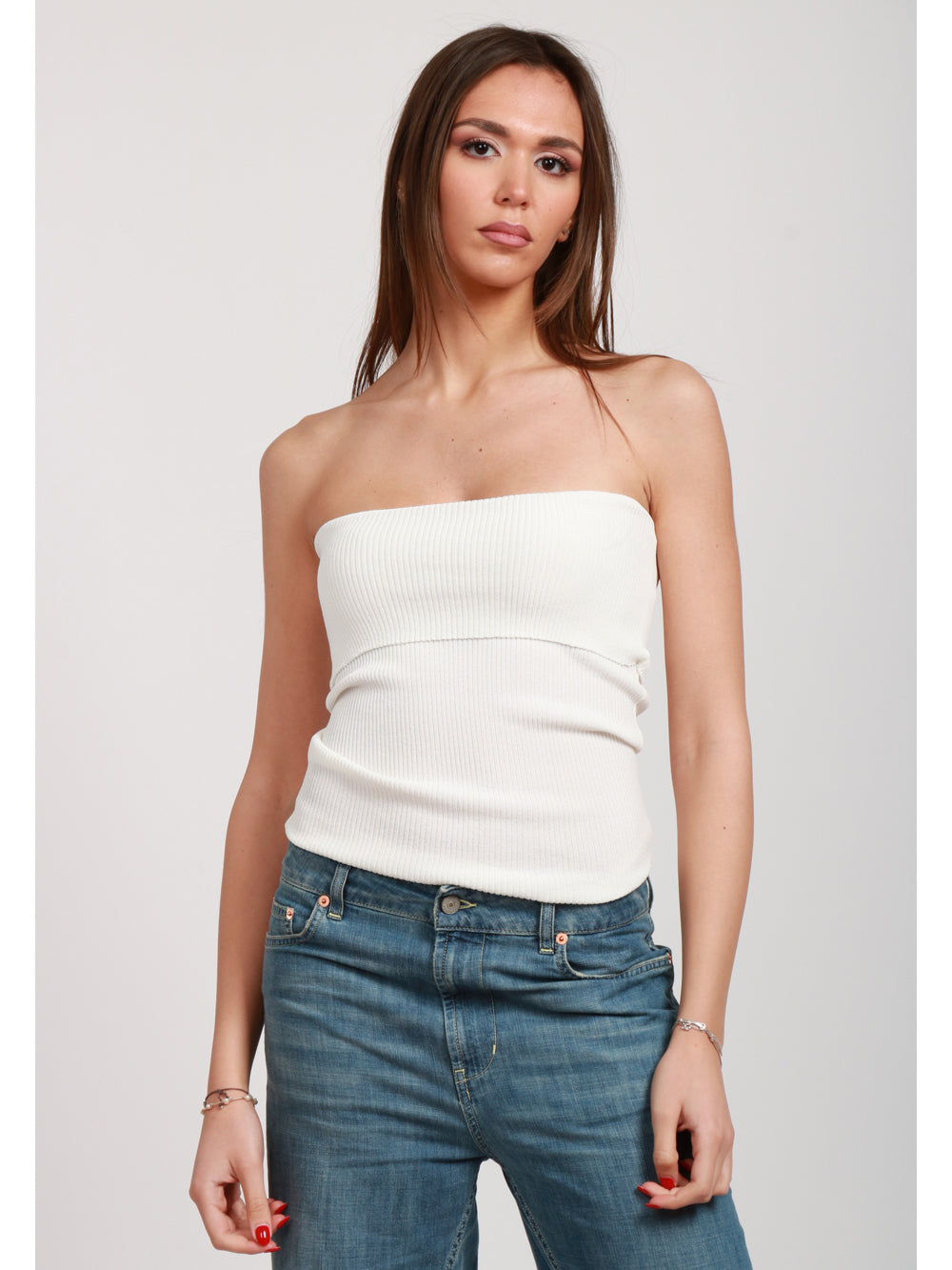 JUCCA TOP A FASCIA BIANCO A COSTINE Bianco