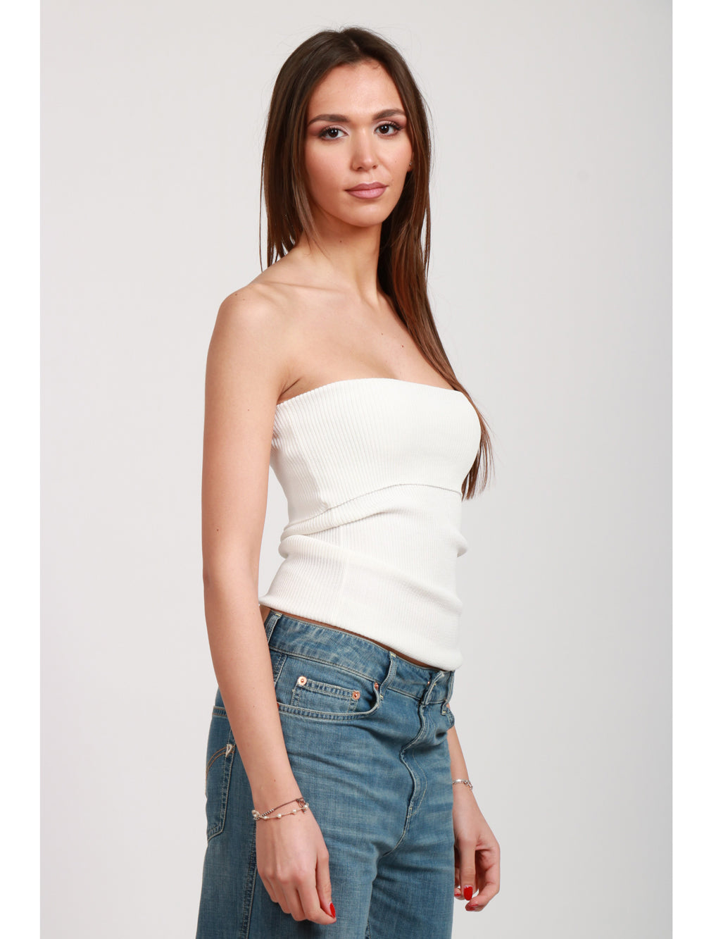 JUCCA TOP A FASCIA BIANCO A COSTINE Bianco