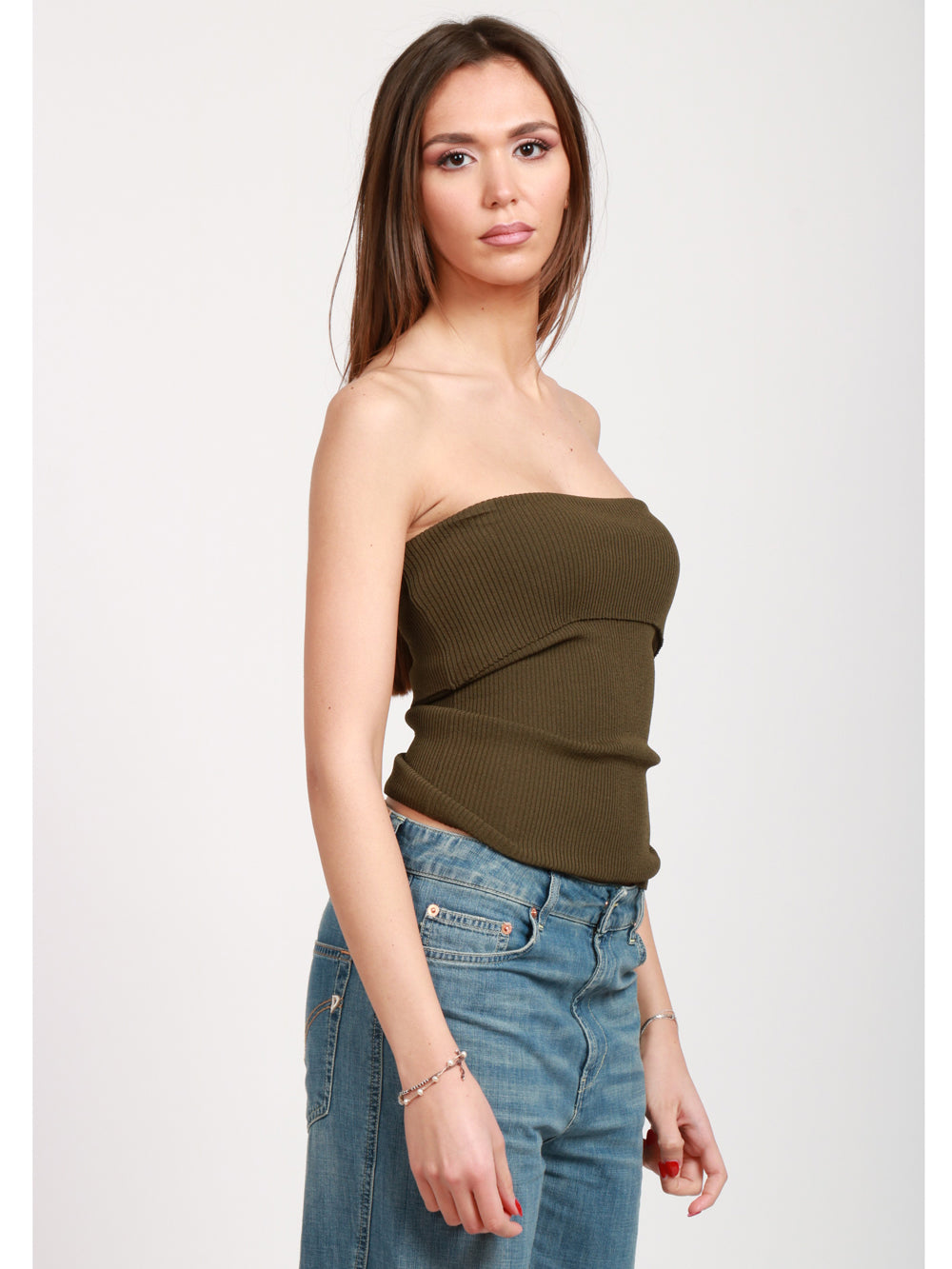 JUCCA TOP A FASCIA VERDE MILITARE A COSTINE Verde militare