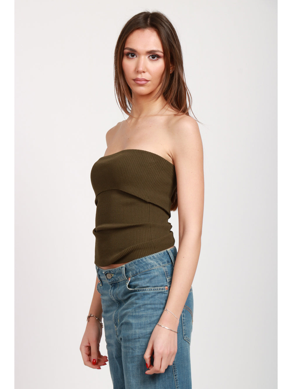 JUCCA TOP A FASCIA VERDE MILITARE A COSTINE Verde militare
