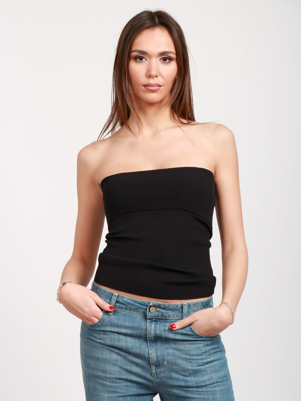JUCCA TOP A FASCIA NERO A COSTINE Nero