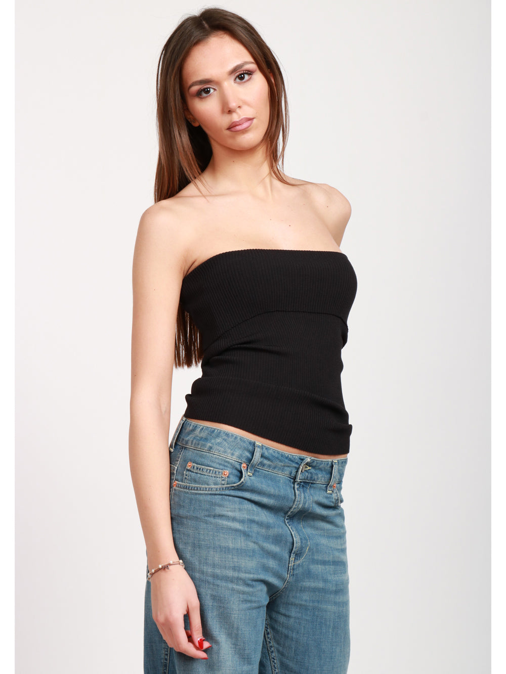 JUCCA TOP A FASCIA NERO A COSTINE Nero