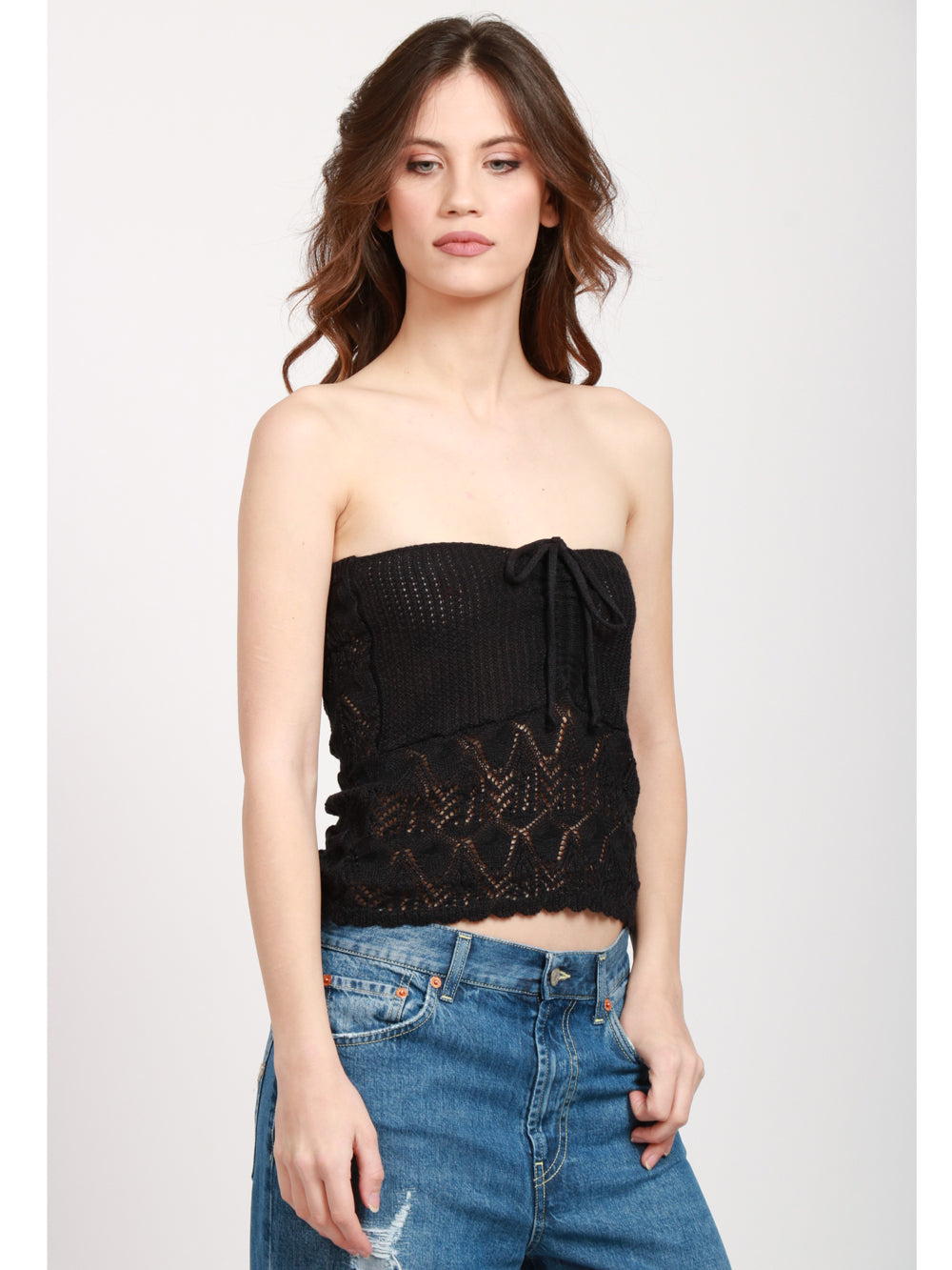JUCCA TOP A FASCIA NERO IN MAGLIA Nero
