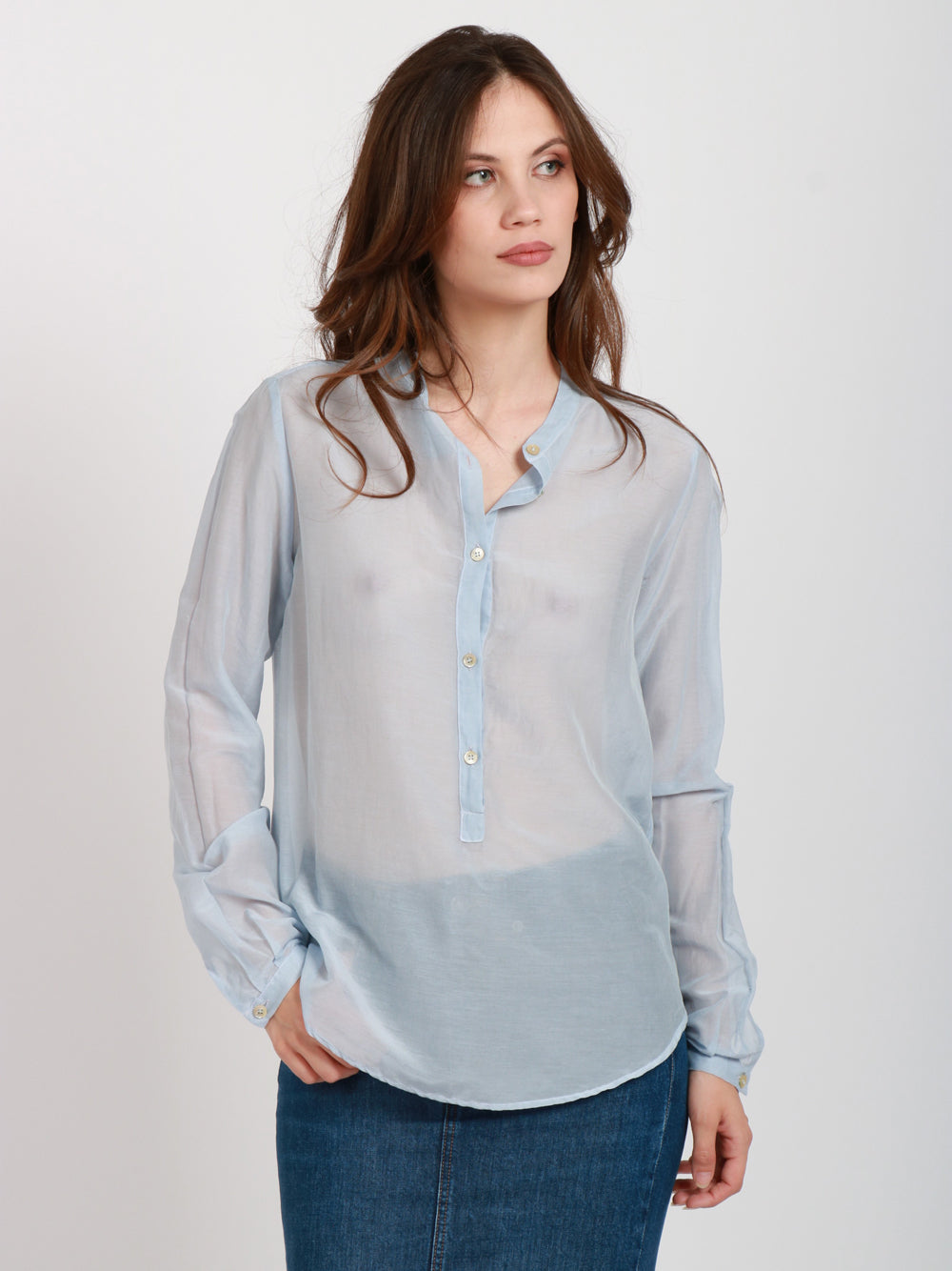 JUCCA Camicia in Mussola di Cotone Celeste Celeste