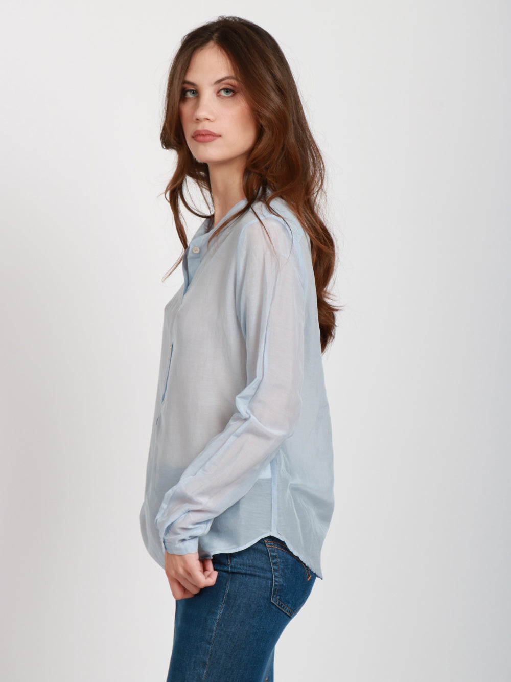 JUCCA Camicia in Mussola di Cotone Celeste Celeste