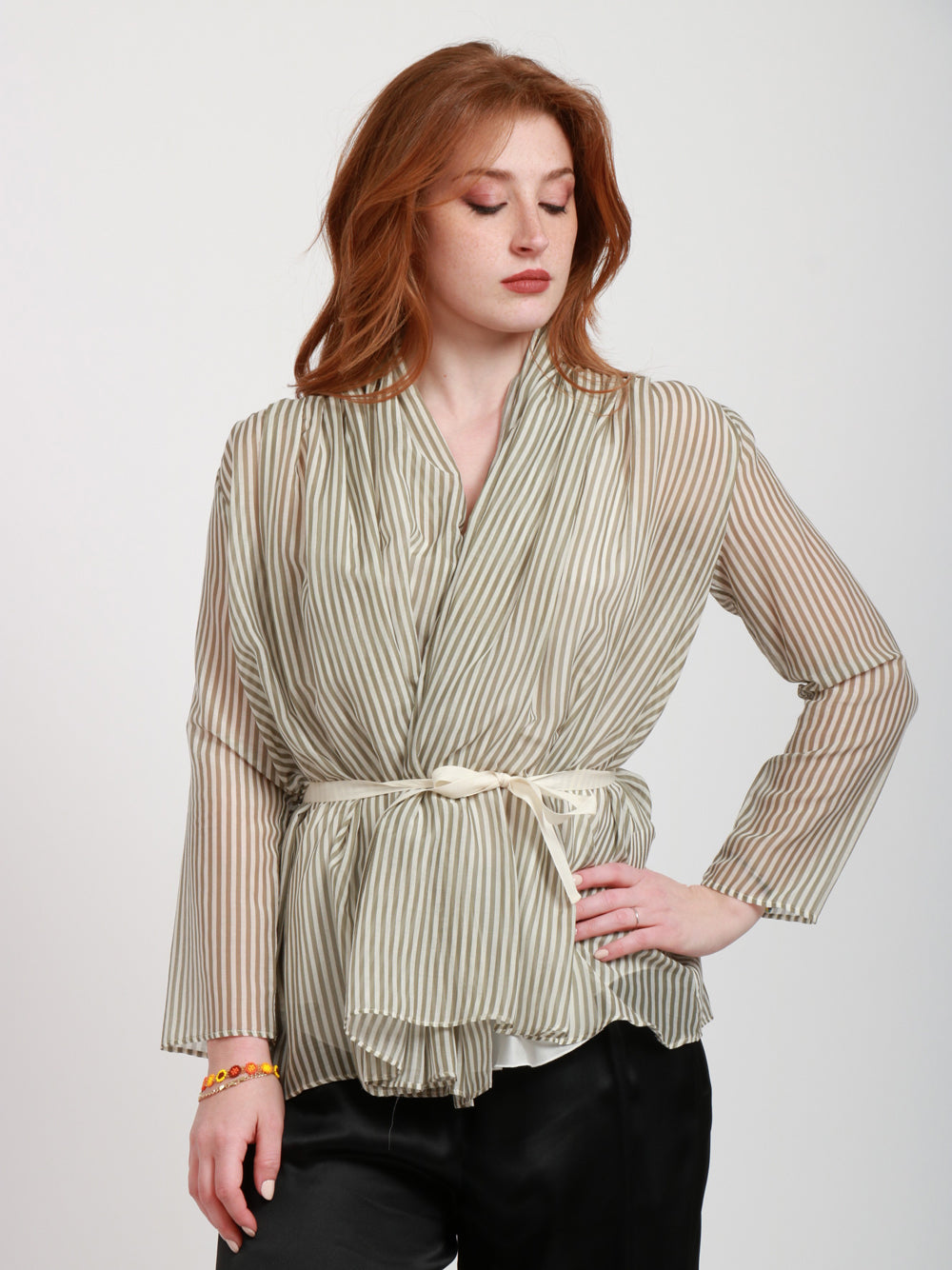 JUCCA Cardigan in Mussola di Cotone Verde e Panna a Righe Verde/bianco