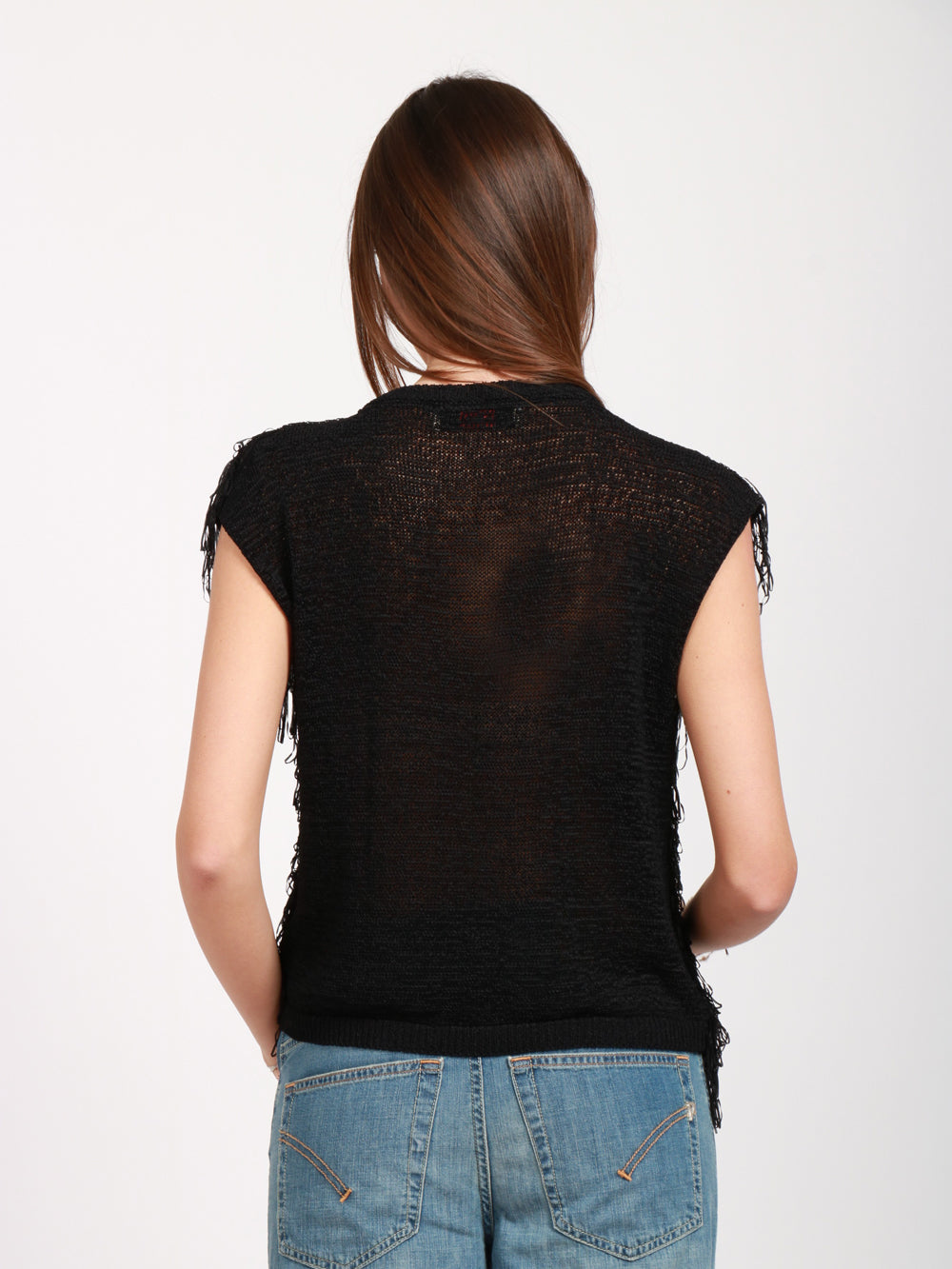 JUCCA MAGLIA GIROCOLLO NERA CON FRANGE Nero