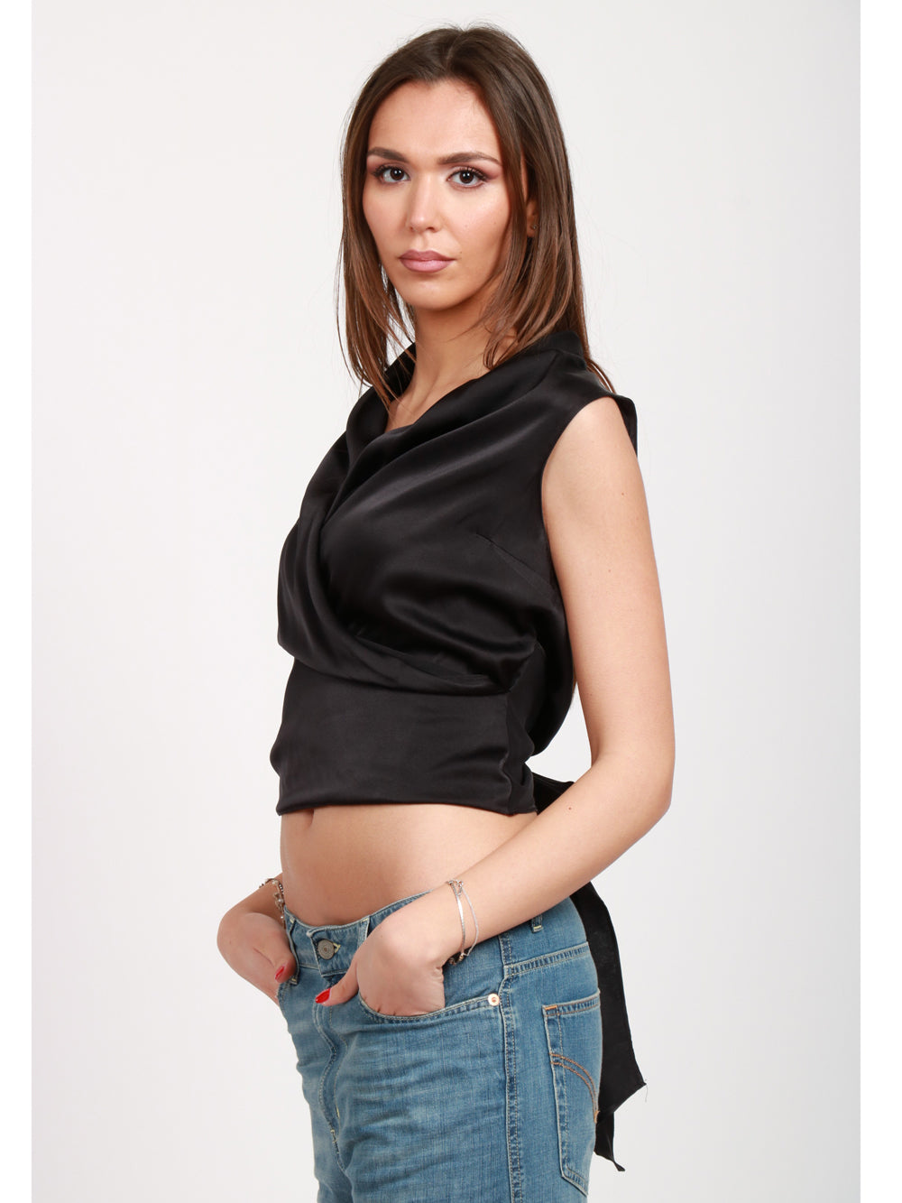 JUCCA TOP CACHE COEUR IN RASO DI SETA NERO Nero