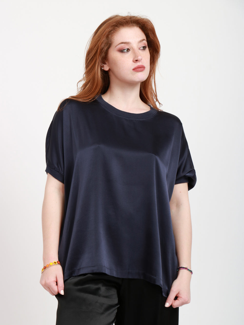 JUCCA T-shirt in Seta Blu Girocollo Blu