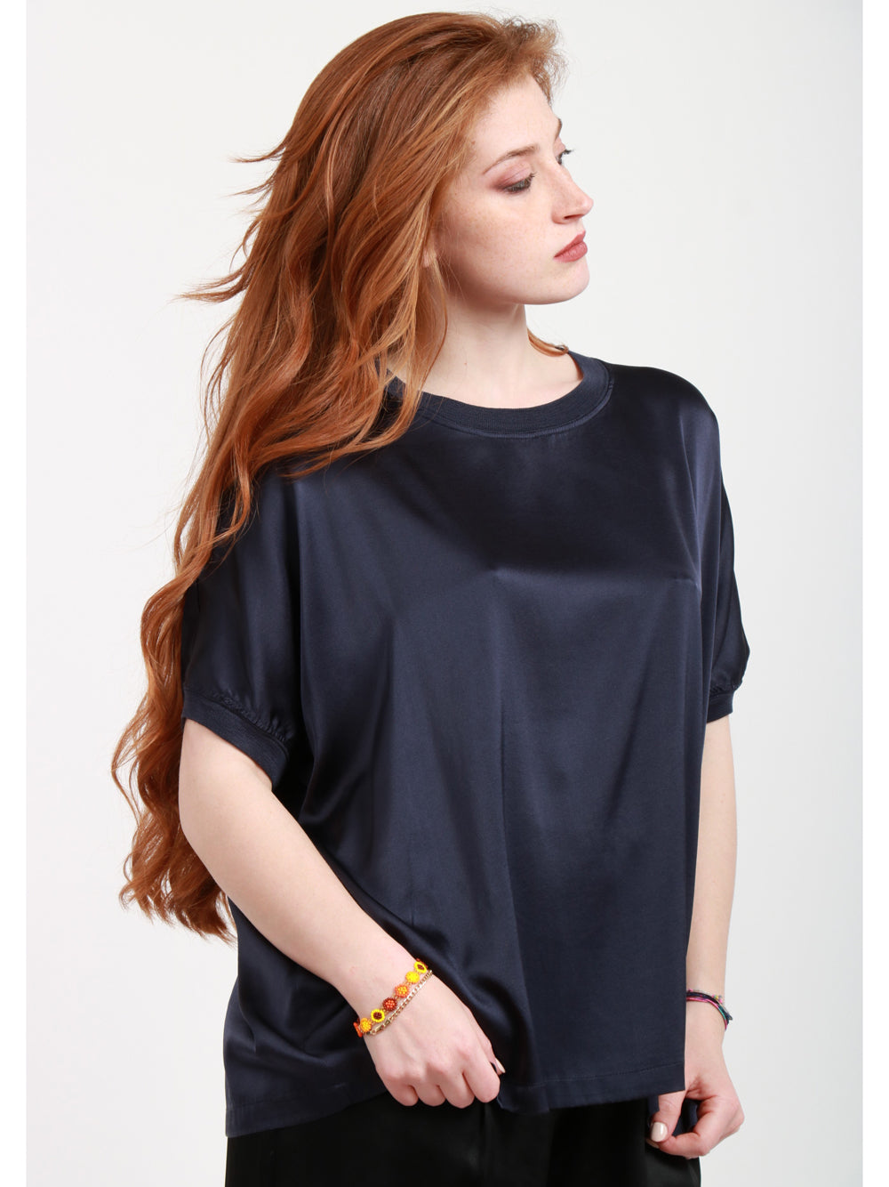 JUCCA T-shirt in Seta Blu Girocollo Blu