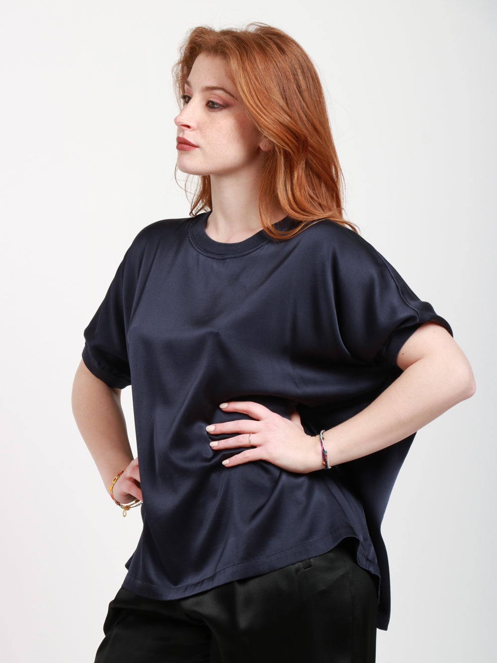 JUCCA T-shirt in Seta Blu Girocollo Blu