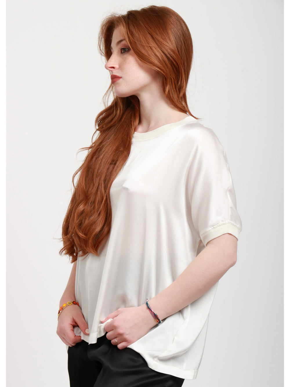 JUCCA T-shirt in Seta Bianca Girocollo Avorio