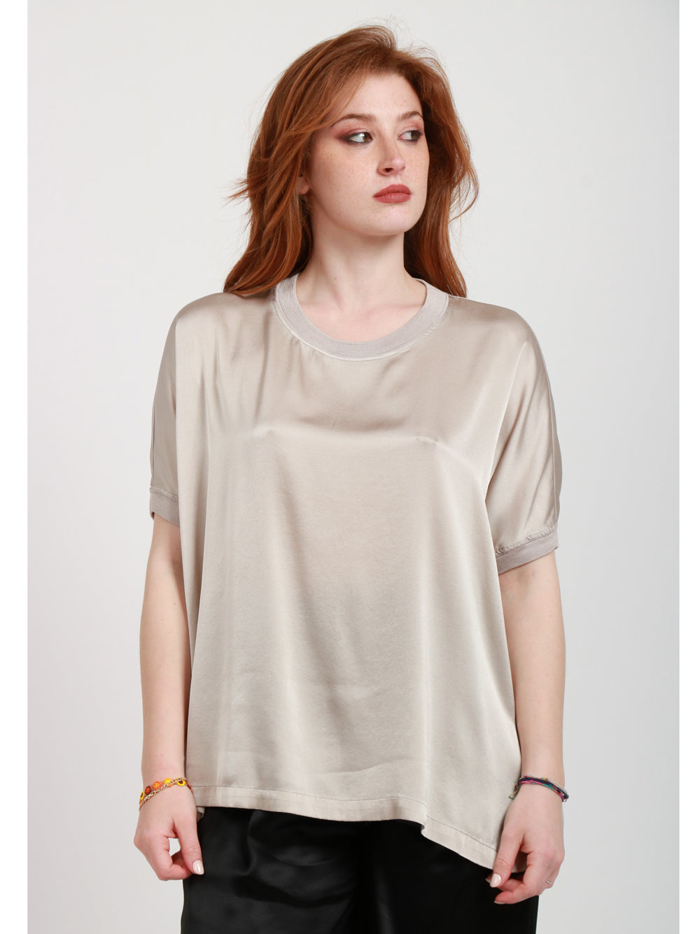 JUCCA T-shirt in Seta Grigia Girocollo Grigio chiaro