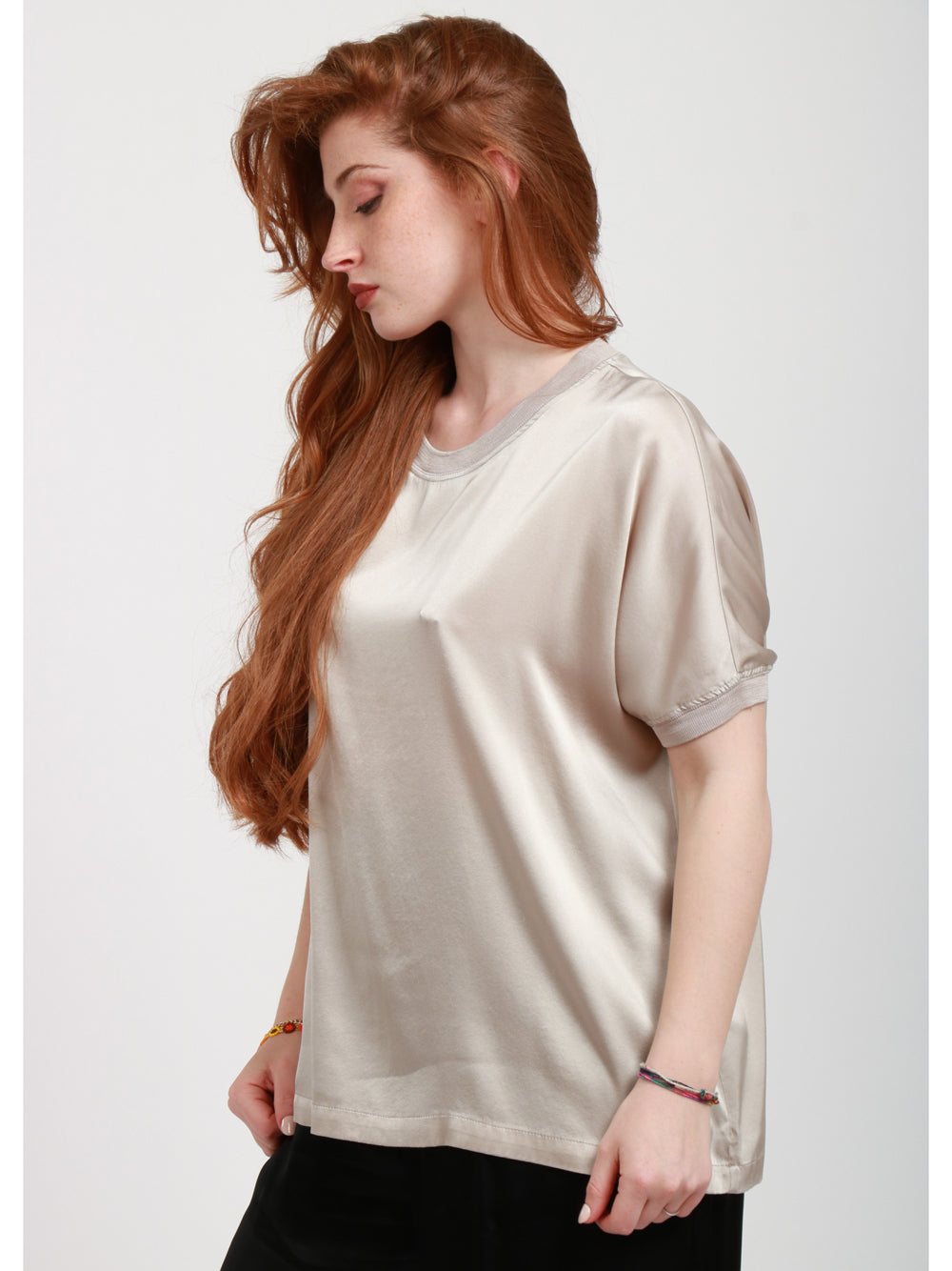 JUCCA T-shirt in Seta Grigia Girocollo Grigio chiaro