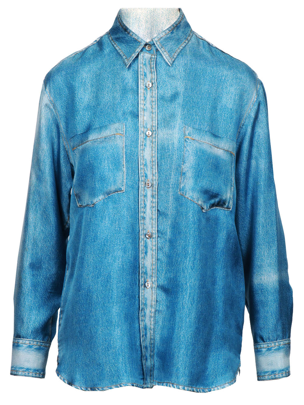 JUCCA CAMICIA IN SETA DENIM BLU CON STAMPA EFFETTO JEANS Denim