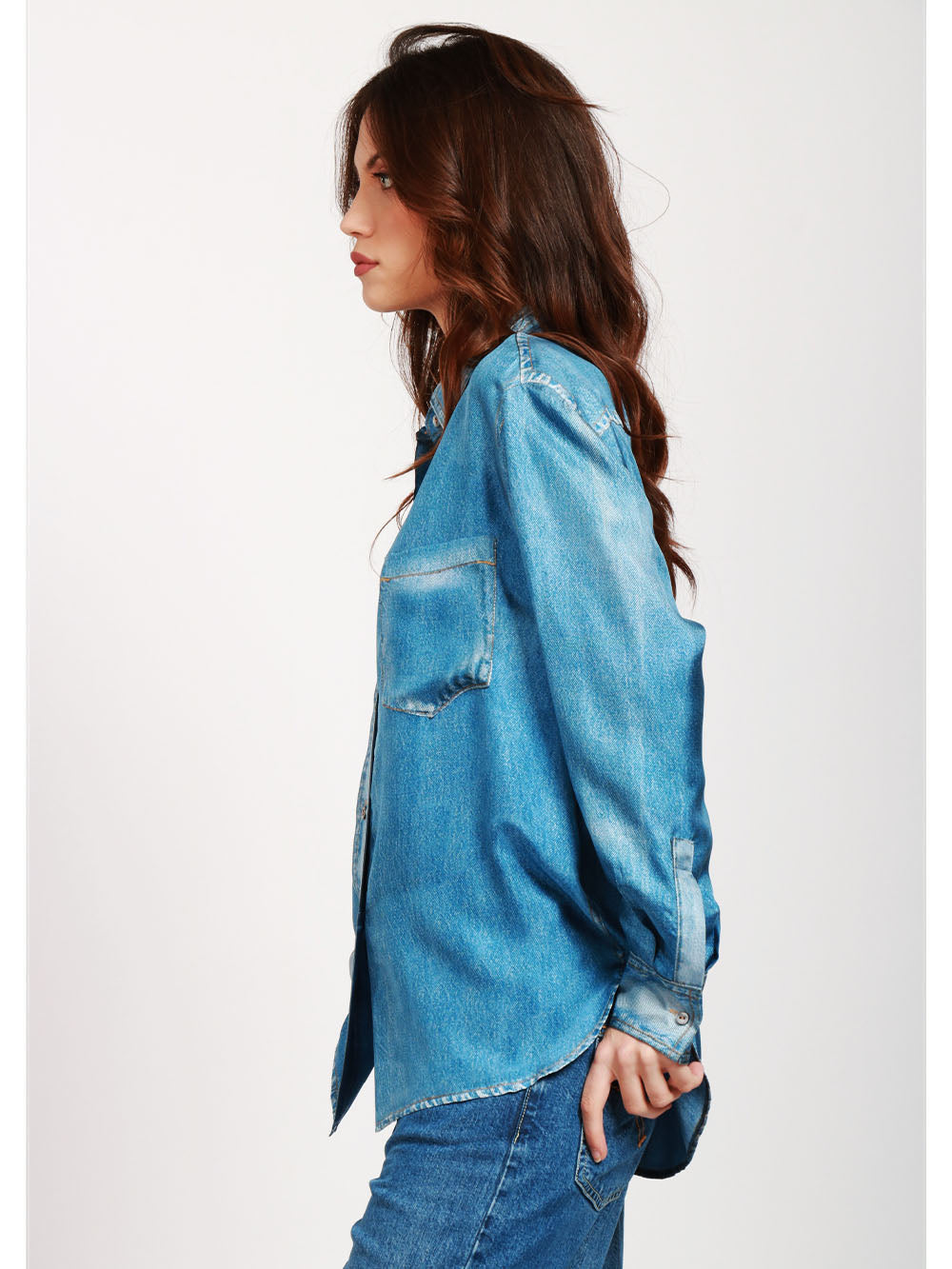 JUCCA CAMICIA IN SETA DENIM BLU CON STAMPA EFFETTO JEANS Denim