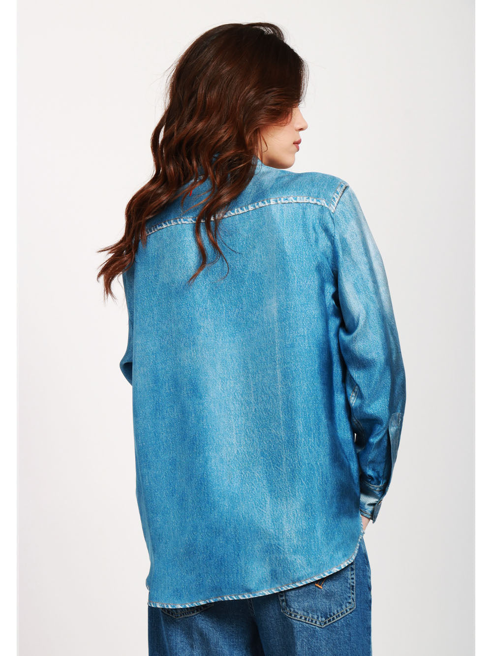 JUCCA CAMICIA IN SETA DENIM BLU CON STAMPA EFFETTO JEANS Denim