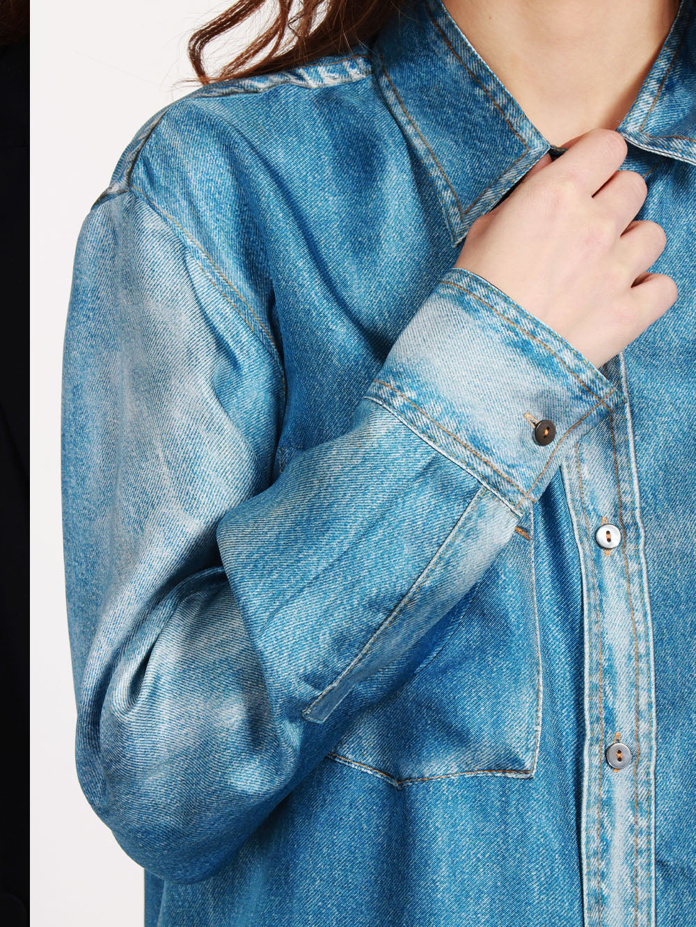 JUCCA CAMICIA IN SETA DENIM BLU CON STAMPA EFFETTO JEANS Denim