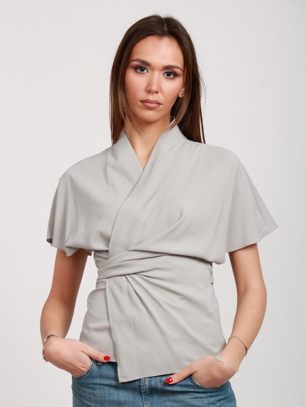 JUCCA TOP SCOLLO A V CON INCROCIO SUL DAVANTI Sasso