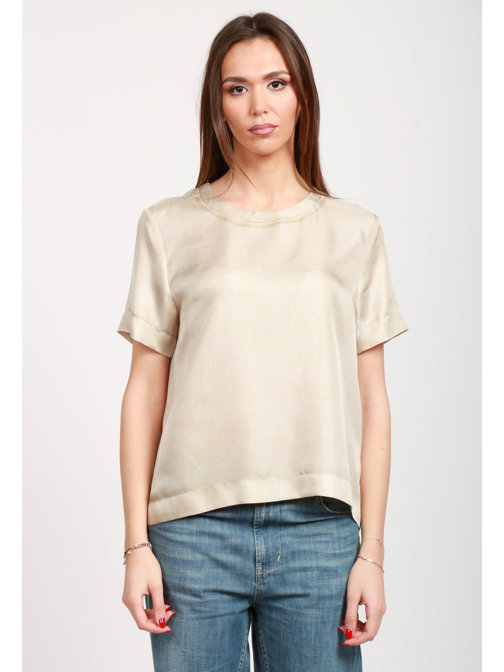 JUCCA T-SHIRT GIROCOLLO IN RASO AVENA STAMPATA Avena
