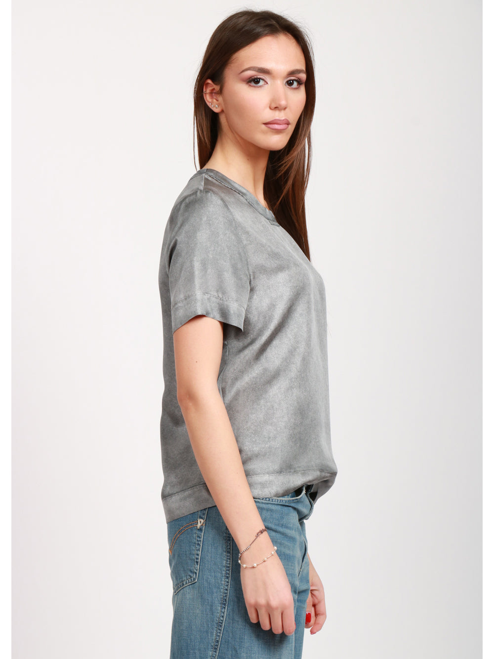 JUCCA T-SHIRT GIROCOLLO IN RASO GRIGIA STAMPATA Grigio