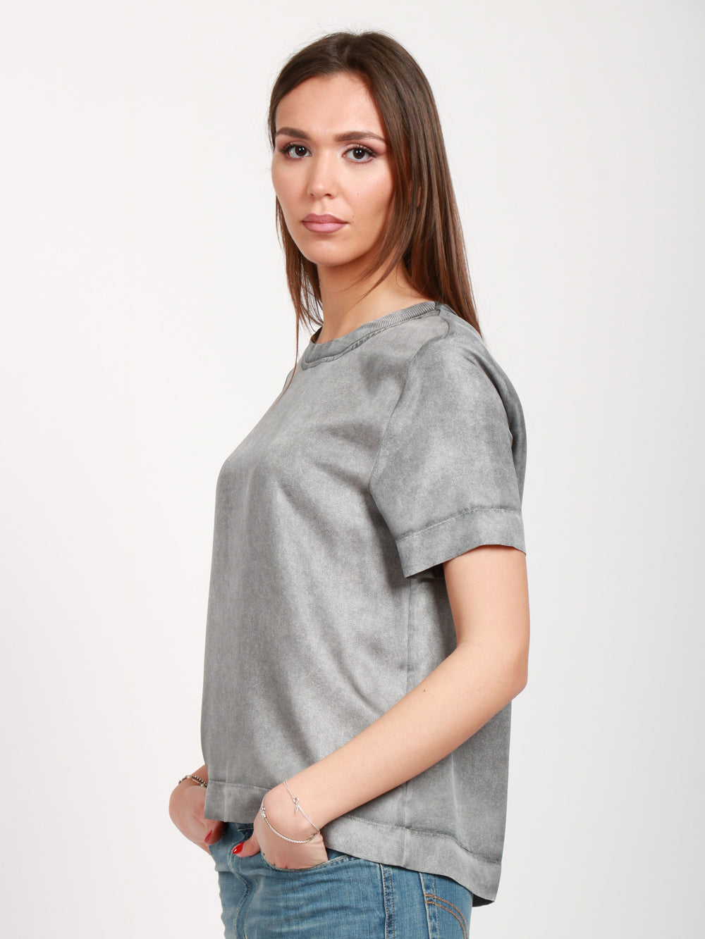 JUCCA T-SHIRT GIROCOLLO IN RASO GRIGIA STAMPATA Grigio