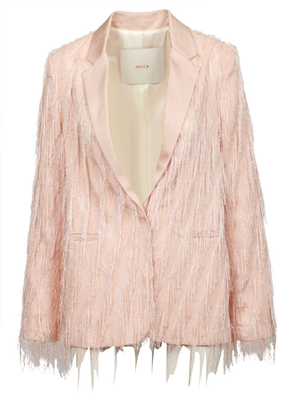 JUCCA GIACCA MONOPETTO ROSA CON FRANGE Rosa