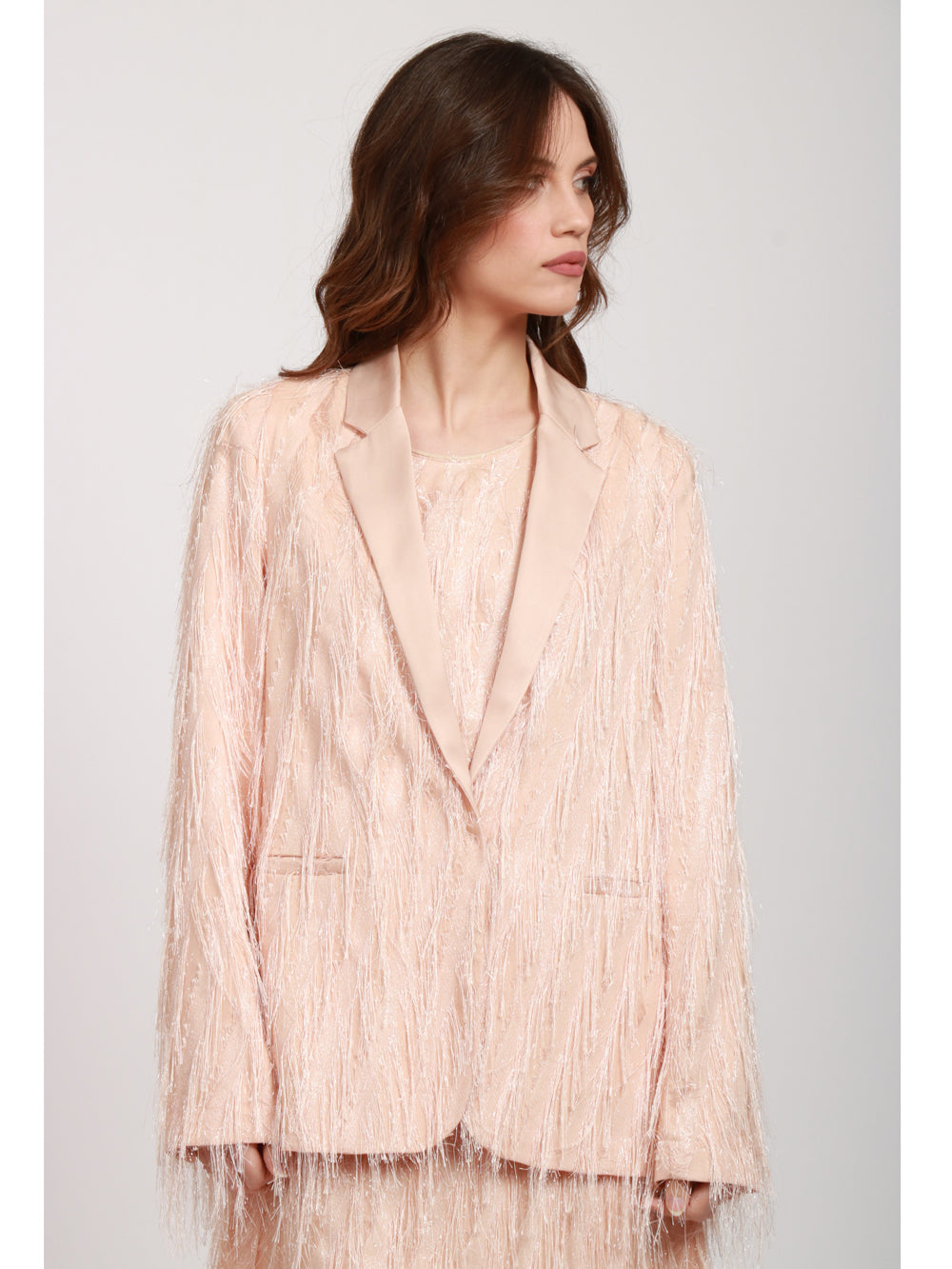 JUCCA GIACCA MONOPETTO ROSA CON FRANGE Rosa