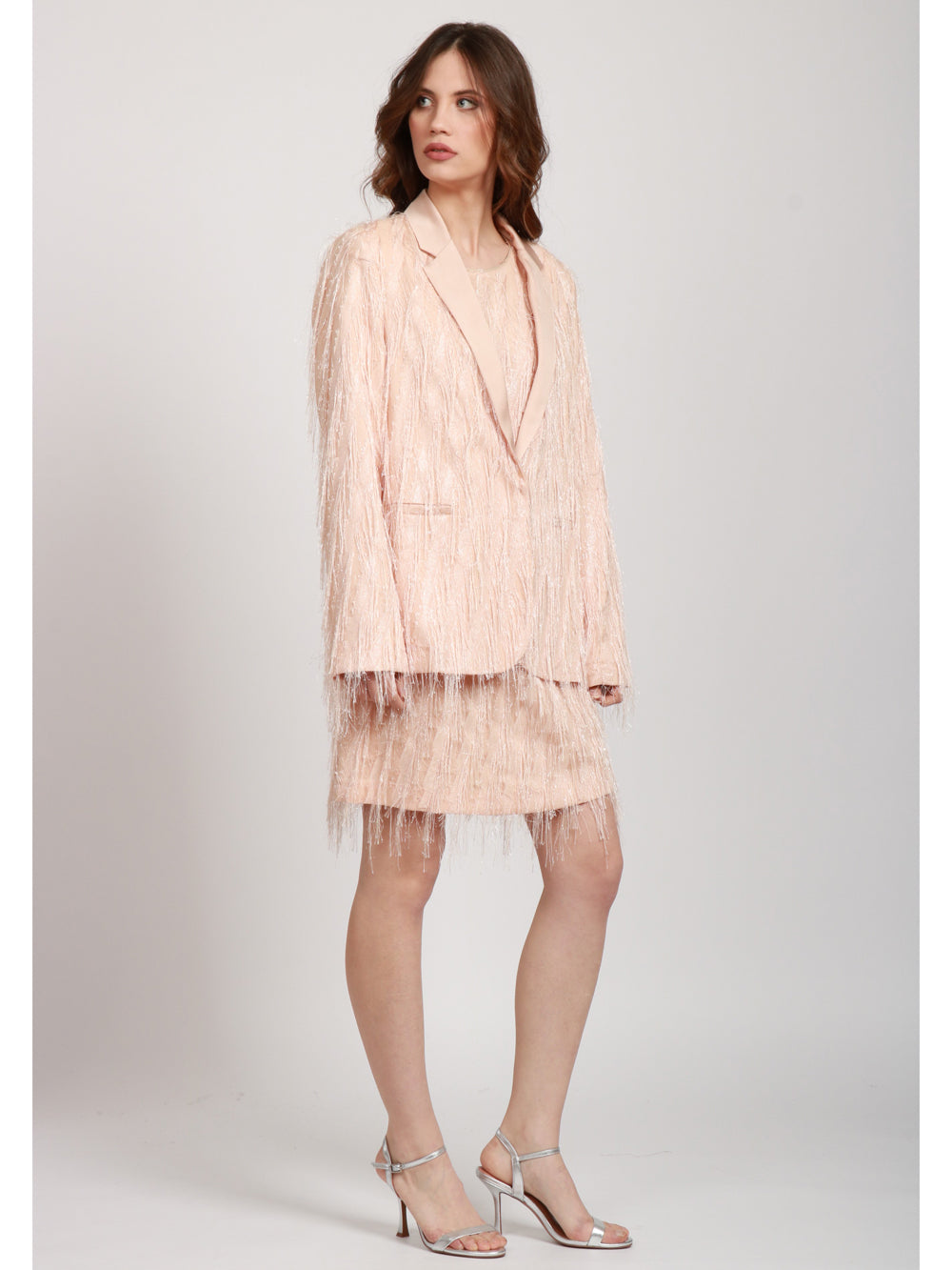JUCCA GIACCA MONOPETTO ROSA CON FRANGE Rosa