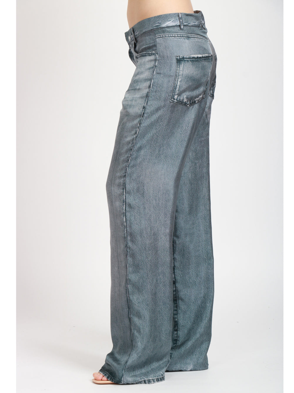 JUCCA Pantaloni in Seta Denim Nero Stampati Effetto Jeans Denim Nero