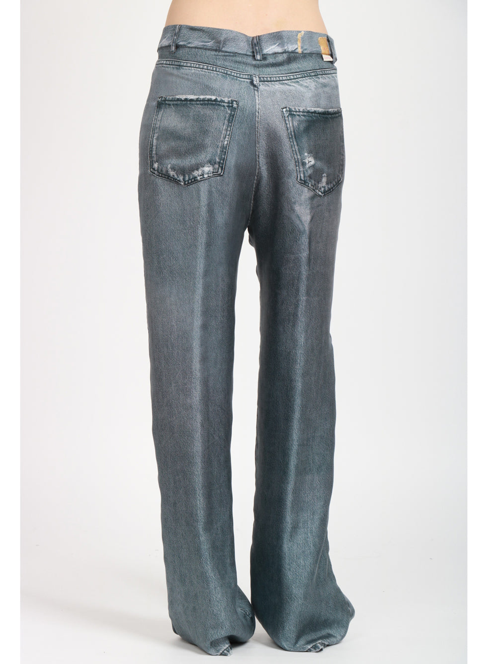 JUCCA Pantaloni in Seta Denim Nero Stampati Effetto Jeans Denim Nero