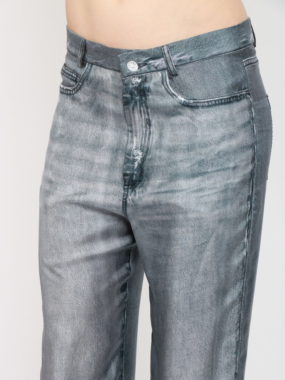 JUCCA Pantaloni in Seta Denim Nero Stampati Effetto Jeans Denim Nero