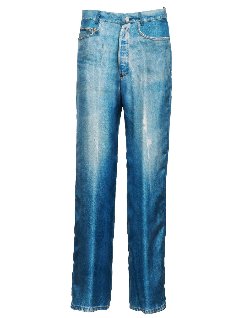 JUCCA PANTALONI IN SETA BLU DENIM STAMPATI EFFETTO JEANS Denim