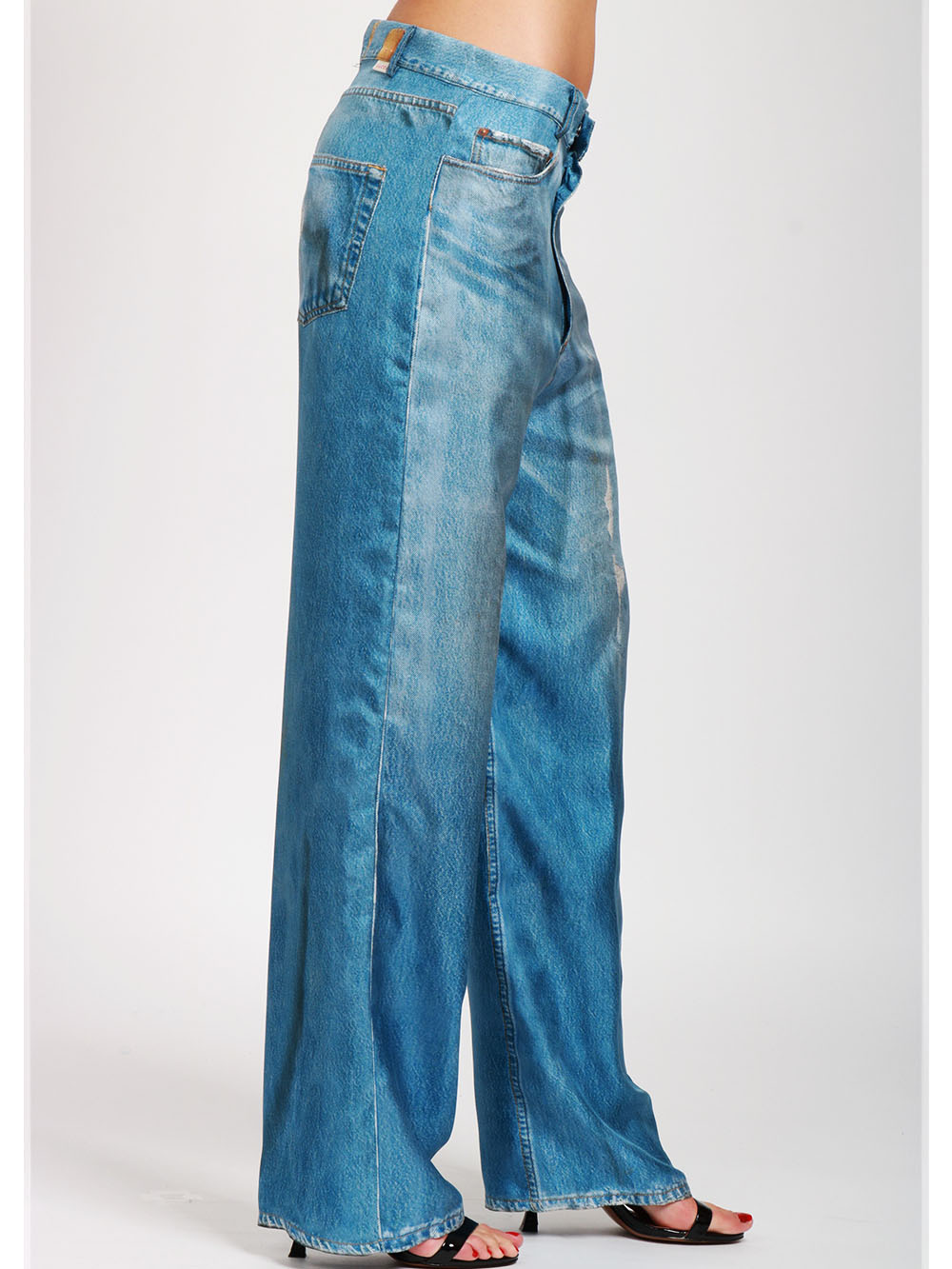 JUCCA PANTALONI IN SETA BLU DENIM STAMPATI EFFETTO JEANS Denim
