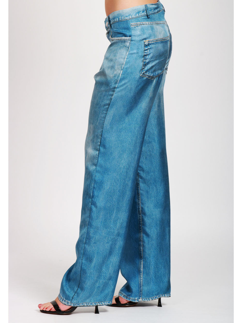 JUCCA PANTALONI IN SETA BLU DENIM STAMPATI EFFETTO JEANS Denim